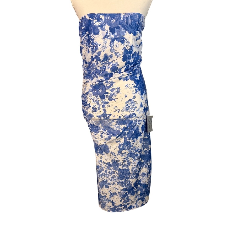 WAYF Blue Toile Floral Strapless Ruched Dress 93278WCH-KAV Blue Toile XS NWT